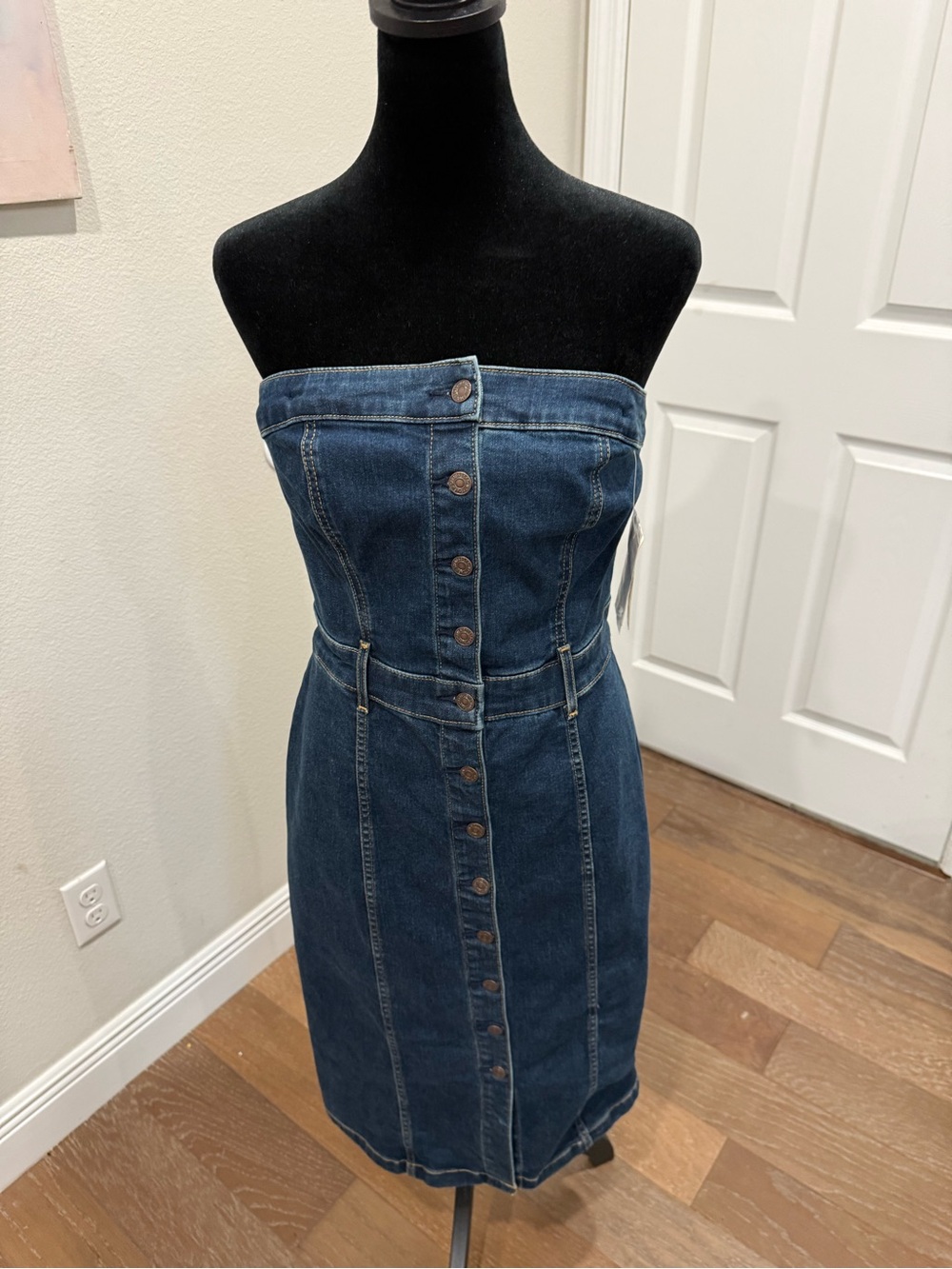 Levi's Dark Blue Denim Strapless Button-Front Dress Removable Straps - Picture 7 of 14